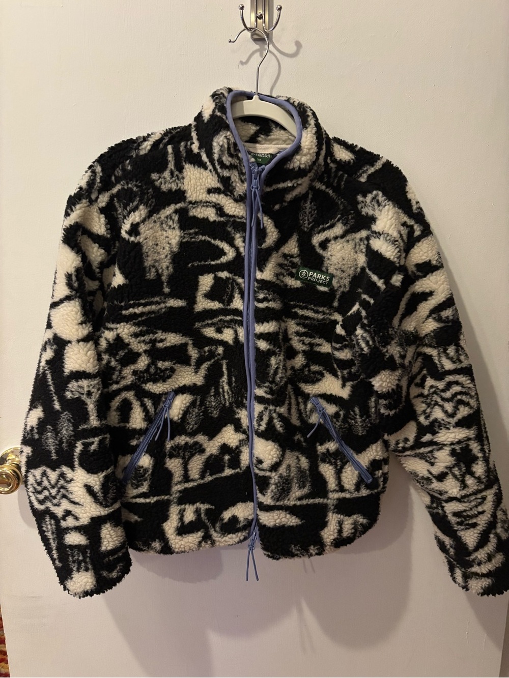 Parks Project Black and Cream Patterned Fleece Jacket